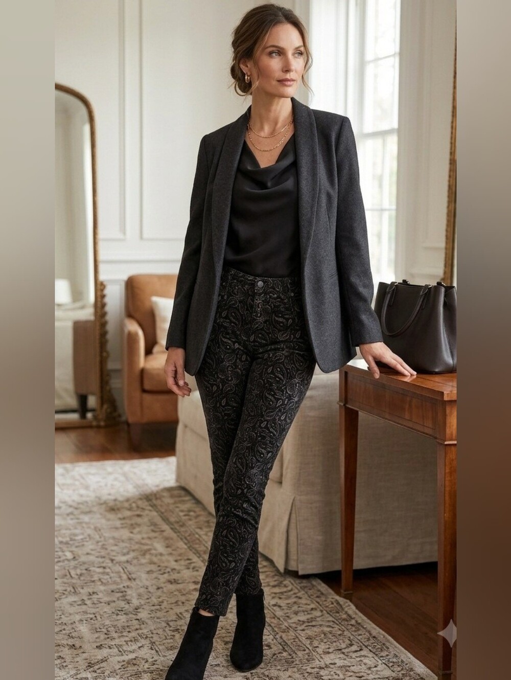 Anthropologie Black Paisley- Velvet Textured Skinny Pants